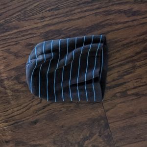 Blue and brown striped beanie